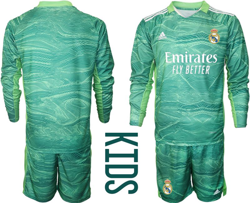 Youth 2021-2022 Club Real Madrid green goalkeeper long sleeve blank Soccer Jersey->youth soccer jersey->Youth Jersey